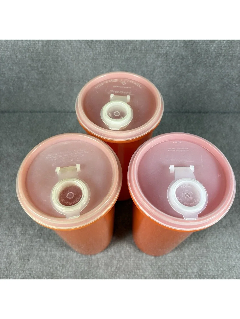 Lot of 3 Tupperware Orange Drink Container 5 Cups #262 Flip Spout Lid #603 Vtg